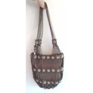 Kenny Ma Metal Mesh Swarovski Flower Beaded Handbag Bronze Bag Brown Purse NEW